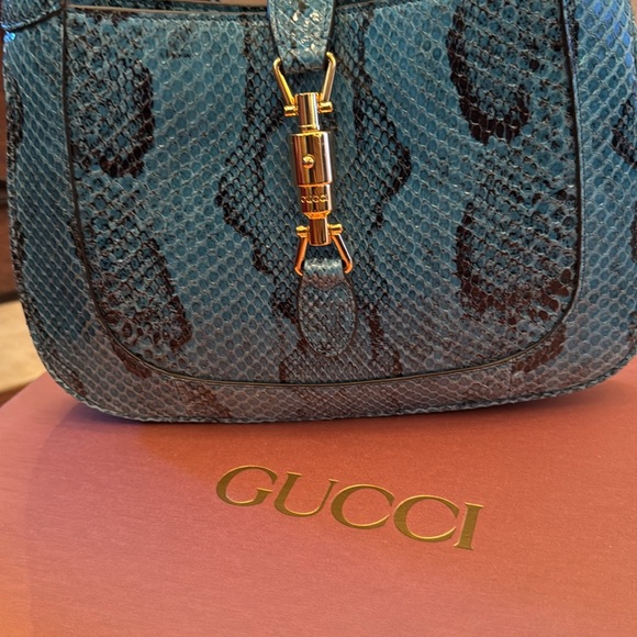 NWT IN BOX Limited Edition GUCCI MED JACKIE EXOTIC SKINS BLUE PYTHON - Picture 2 of 6